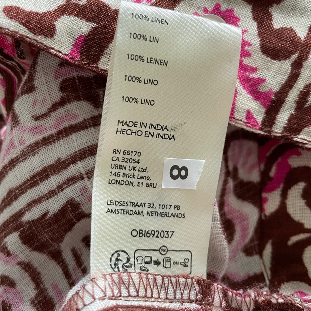 Anthropologie Tie-Front Linen Top in Brown And Pink XL New - Picture 10 of 11